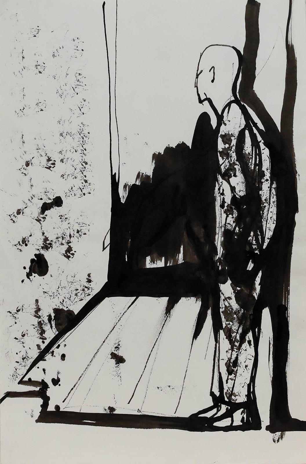 Charlotte Heister (1921 1998) Mid 20th Century India Ink, Man, Standing photo furniture