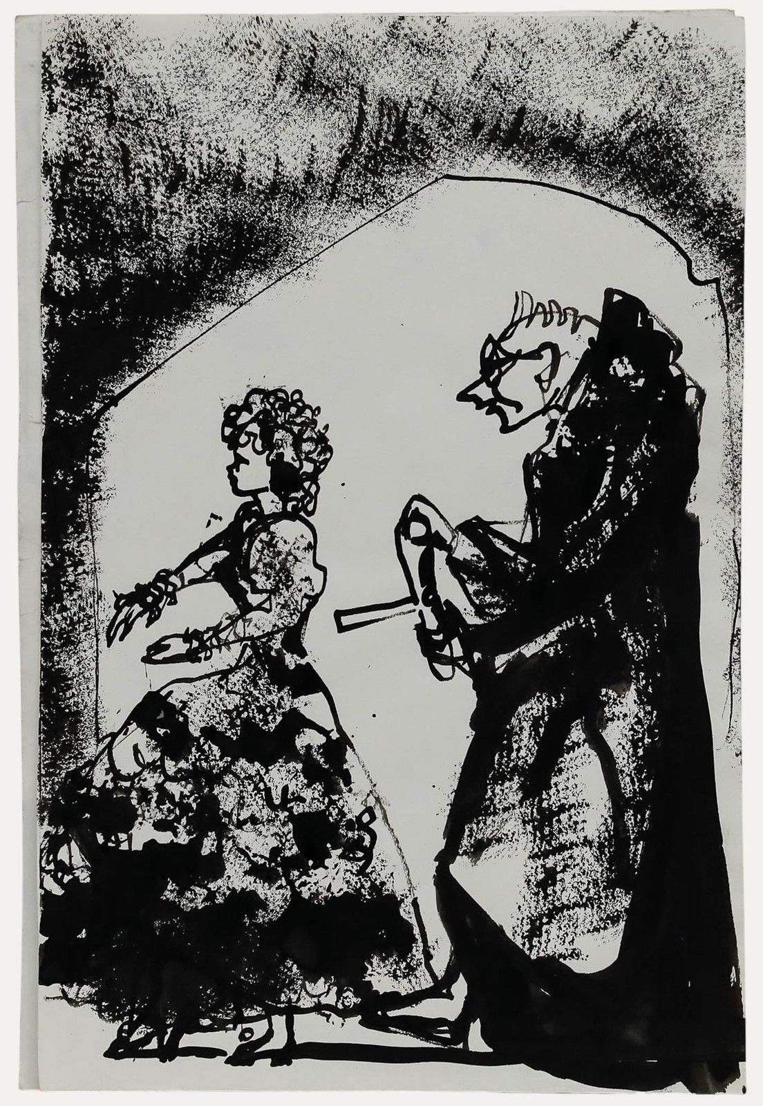 Charlotte Heister (1921 1998) Mid 20th Century India Ink, On The Move