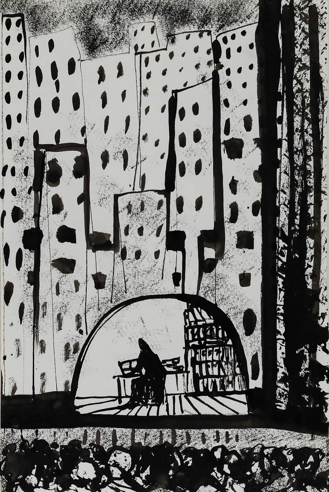 Charlotte Heister (1921 1998) Mid 20th Century India Ink, The Big City photo furniture