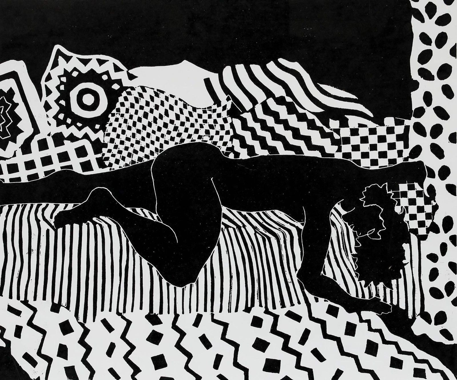 Sheila Oliner (1930 2020) 1992 Linoprint, Reclining Woman I photo furniture