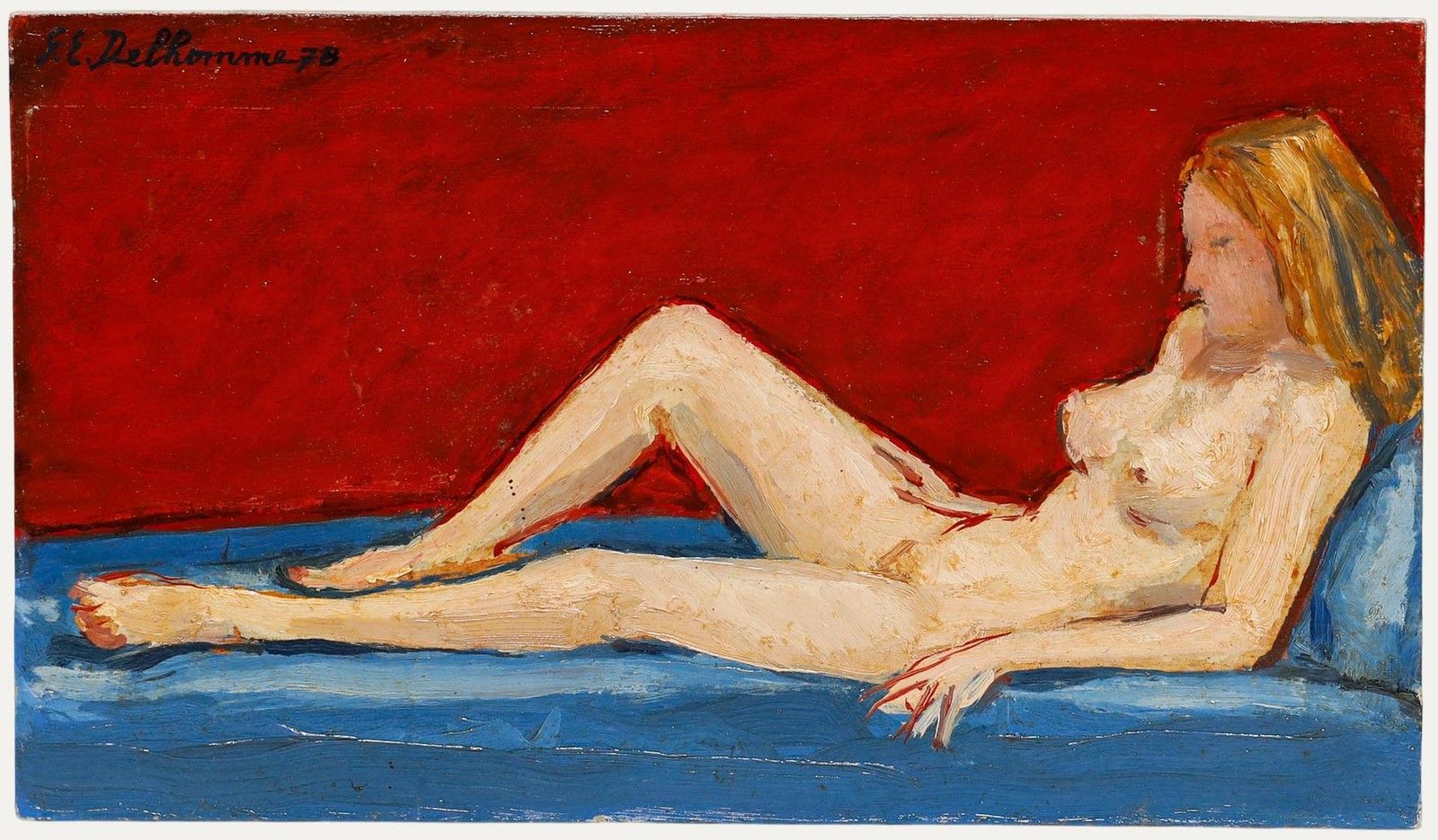 Georges Eugene Delhomme (1904 1989) 1978 Oil, Lady On Blue Bed