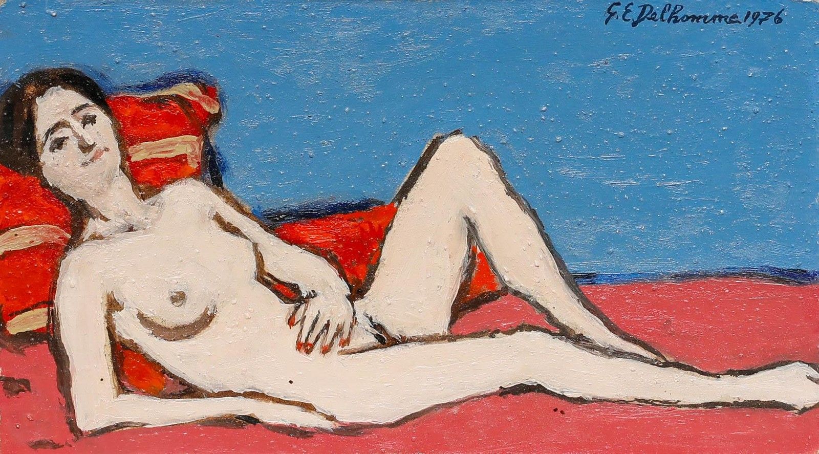 Georges Eugene Delhomme (1904 1989) 1976 Oil, Reclining Nude photo furniture