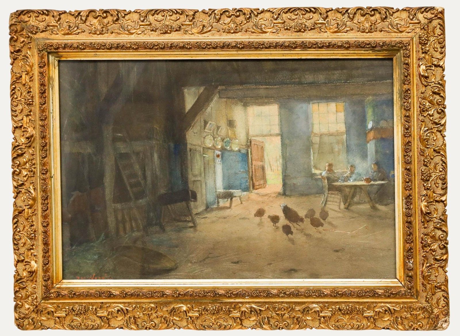 Jan Harm Weijns (1864 1945) Framed Watercolour, Tea Break In The Barn