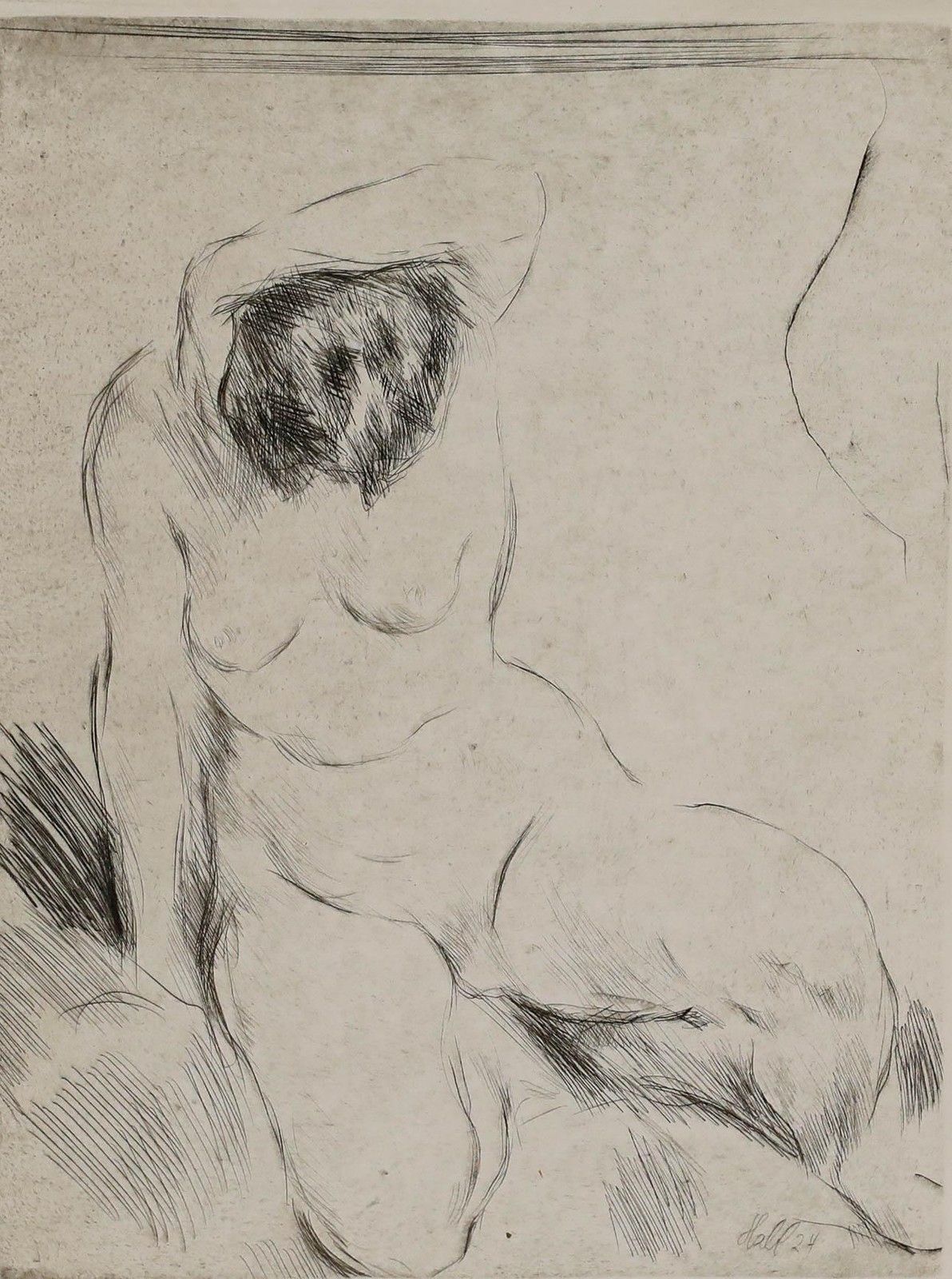 Willy Habl (1888 1964) 1924 Etching, Posed Nude photo furniture