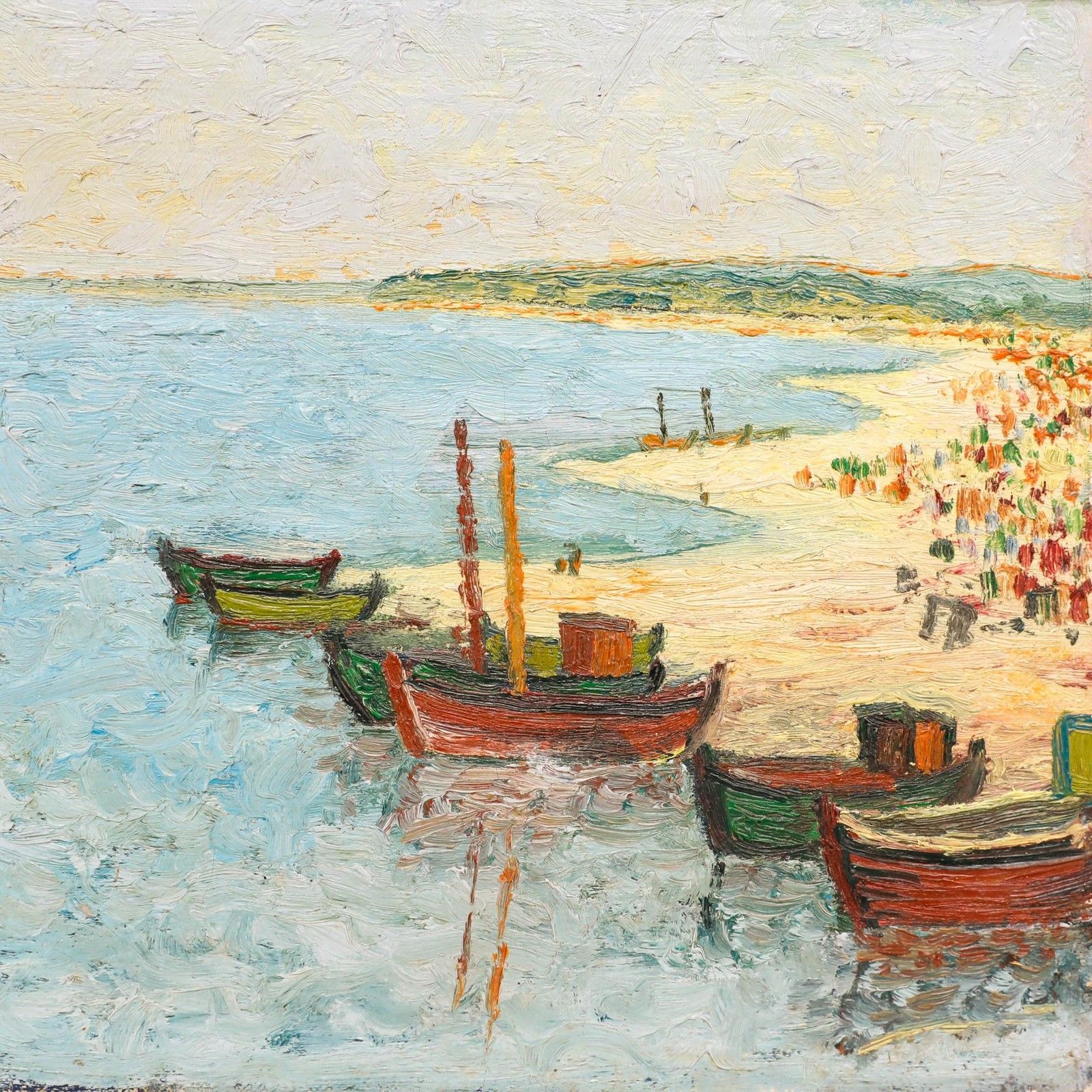 Mid 20th Century Oil Fishing Boats On The Beach photo Art