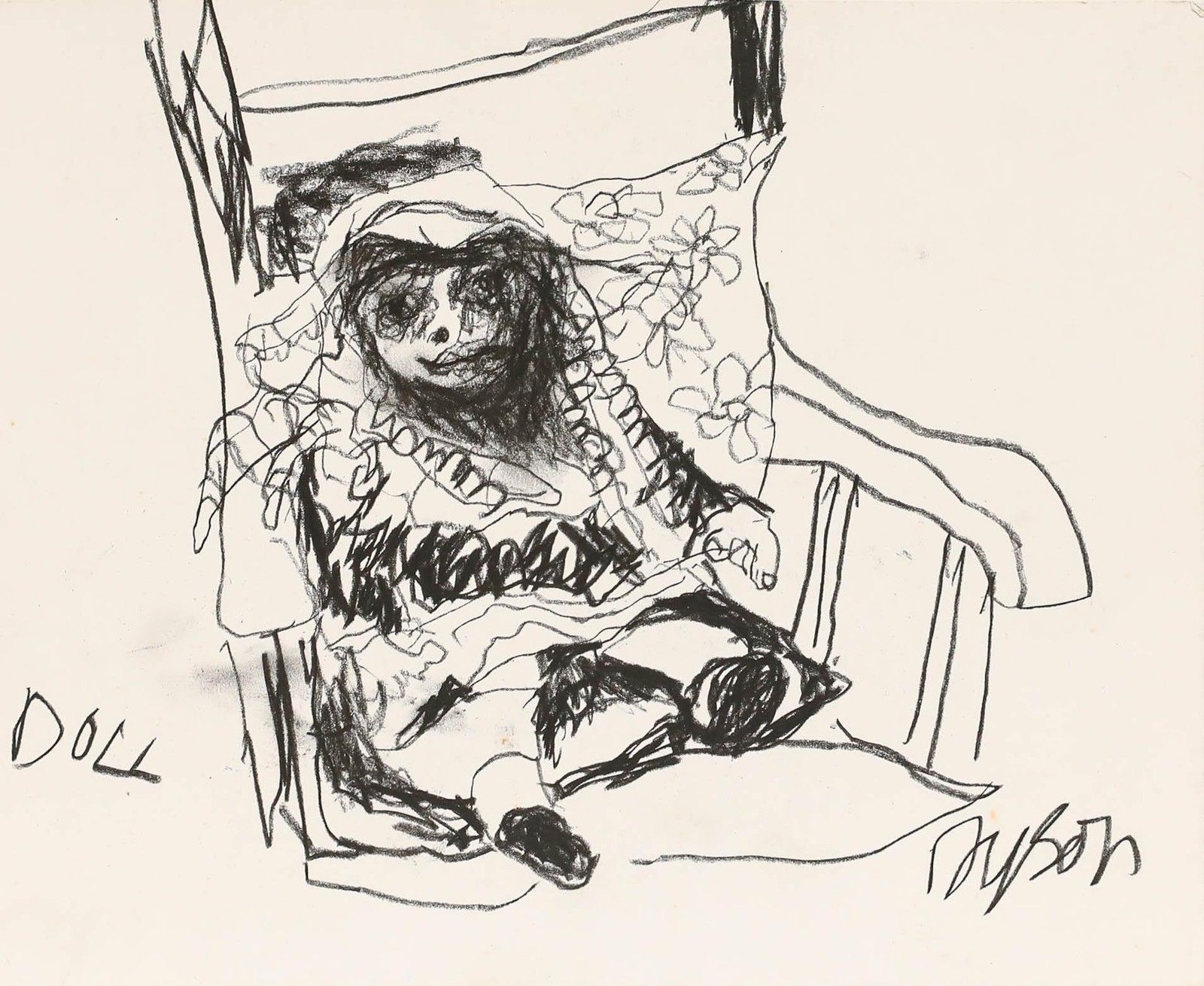 Julian Dyson (1936 2003) 20th Century Charcoal Drawing, Doll photo furniture