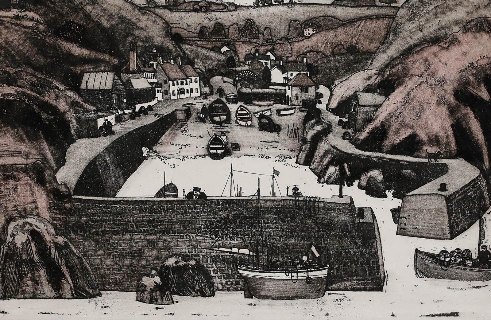 Graham Clarke (B.1941) 20th Century Etching, Mullion Cove photo furniture