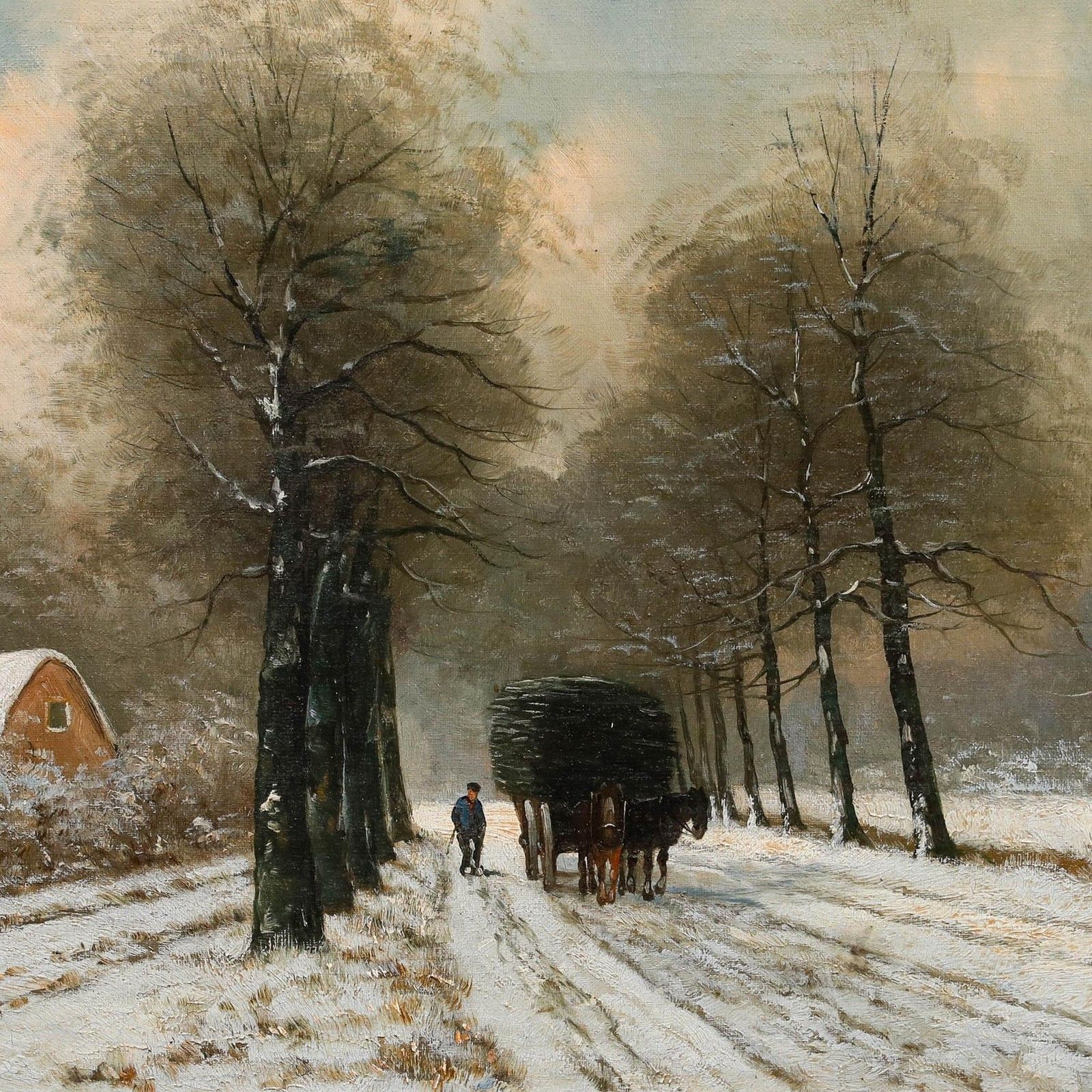 H. Hermans Early 20th Century Oil, Working On A Winter's Day photo Art