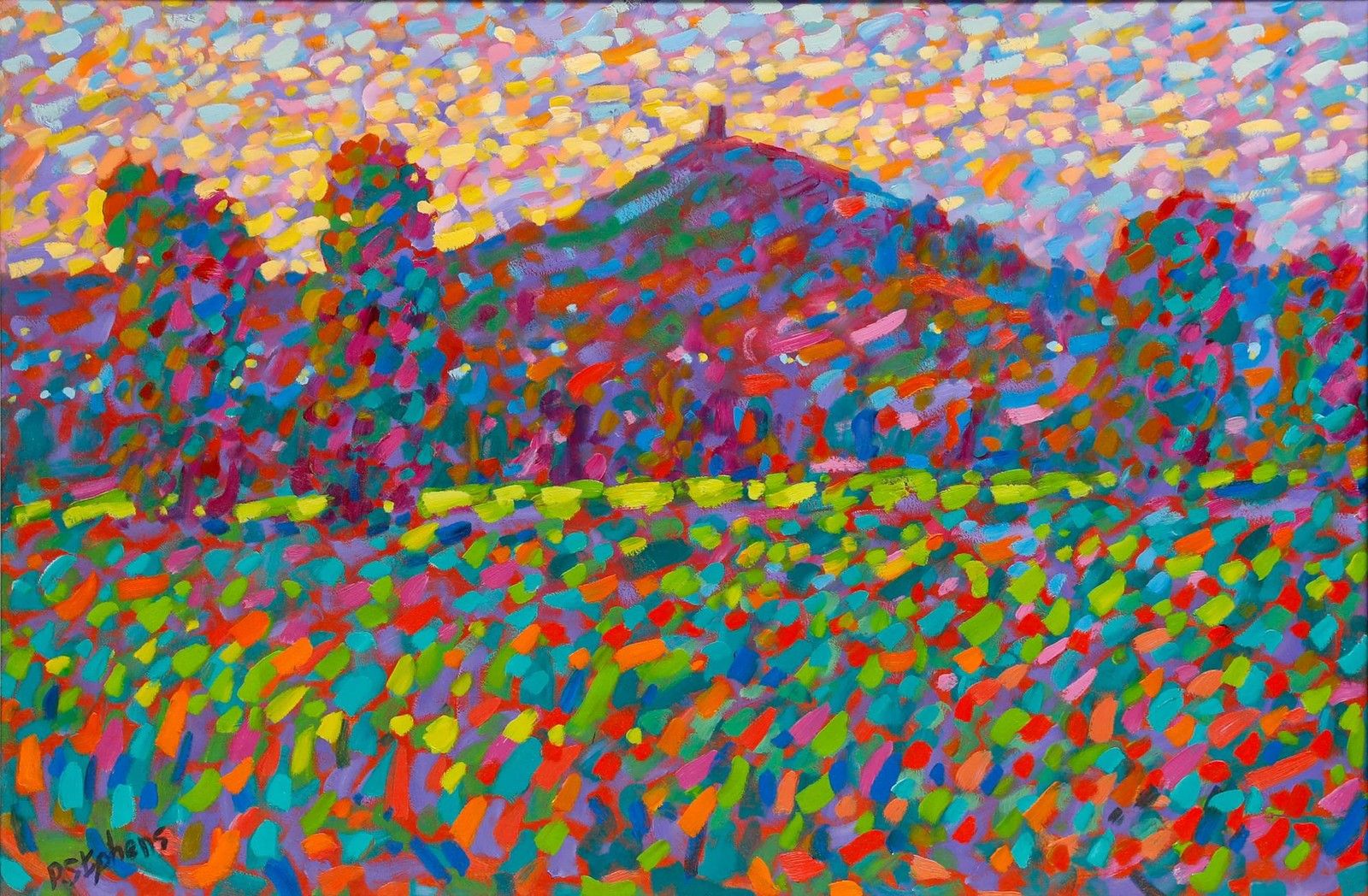 Paul Stephens (B.1957) Contemporary Oil, Glastonbury Tor Hill photo furniture