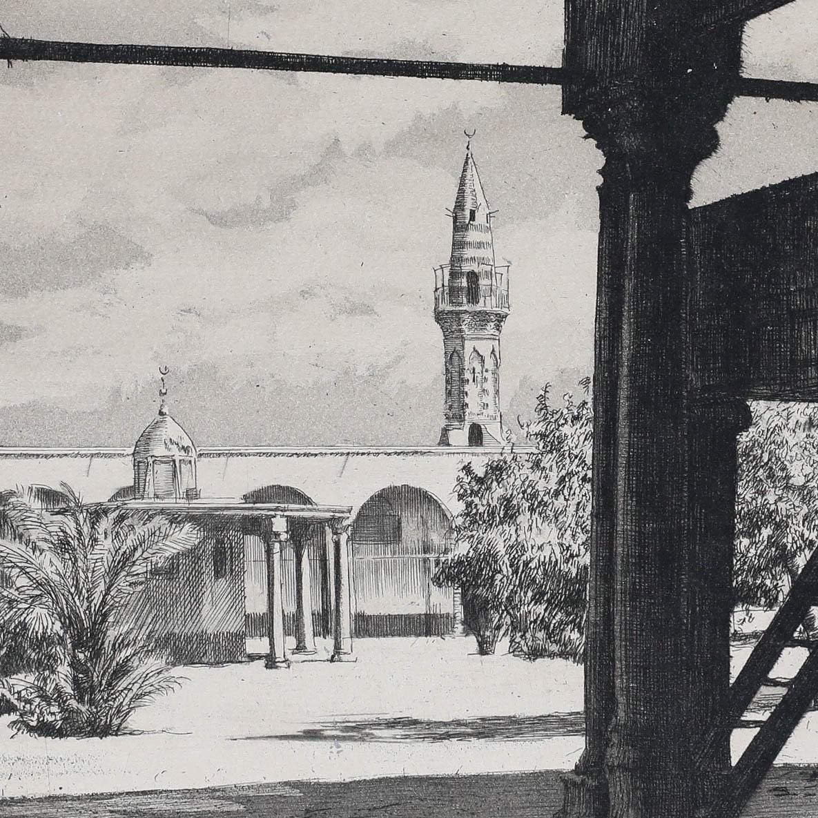 Frederick Halpern (B.1909) Early 20th Century Etching, Courtyard In Cairo photo Art