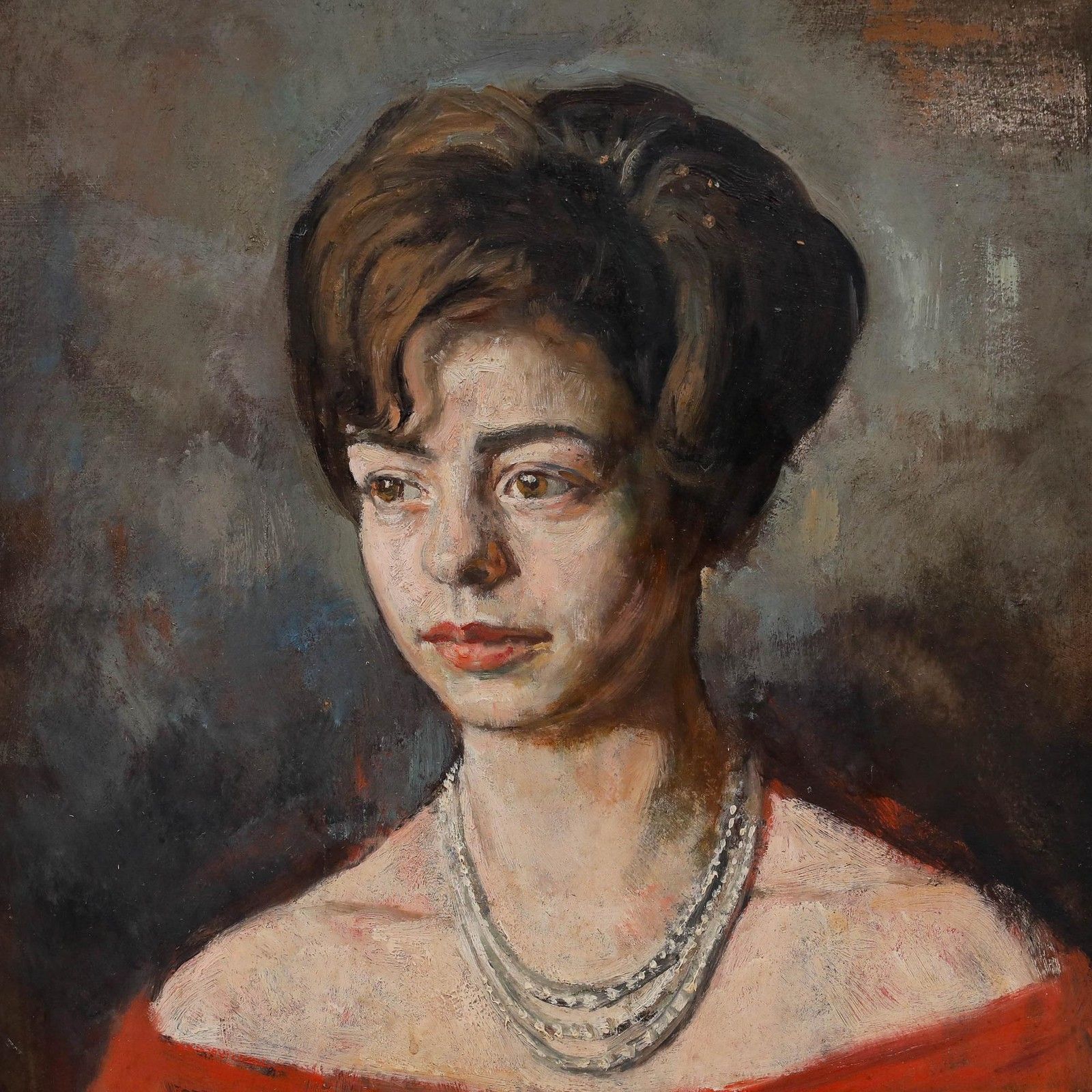 George Weissbort (1928 2013) 20th Century Oil, Lady In The Red Bardot photo Art