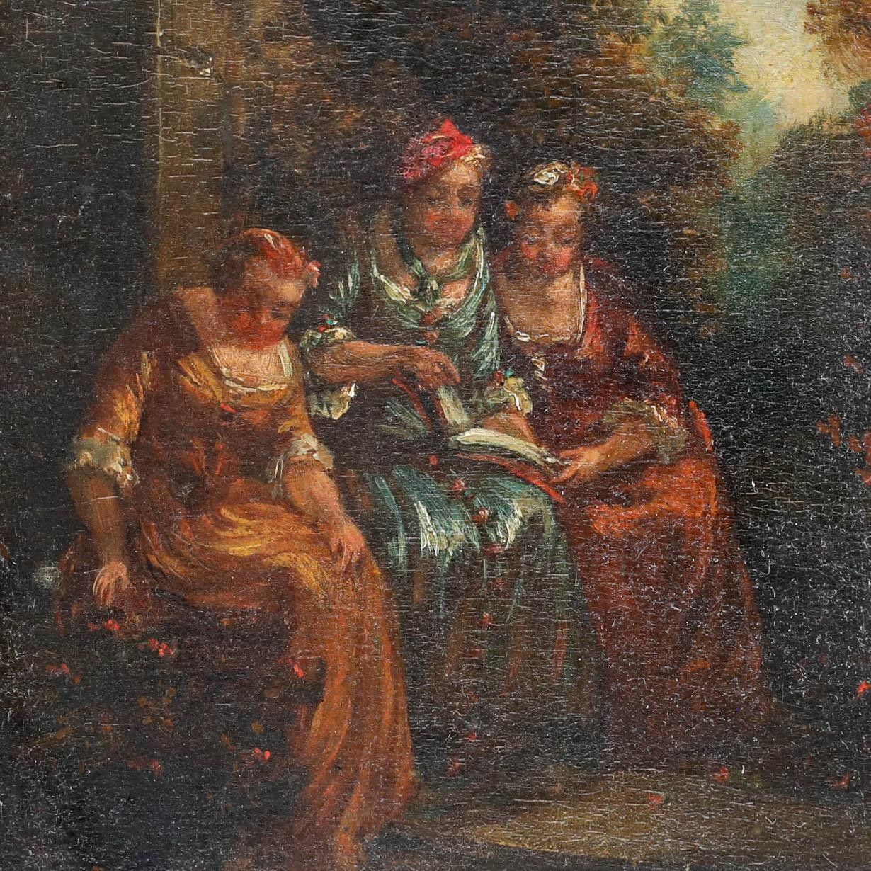 Framed 19th Century Oil Ladies In The Garden photo Art