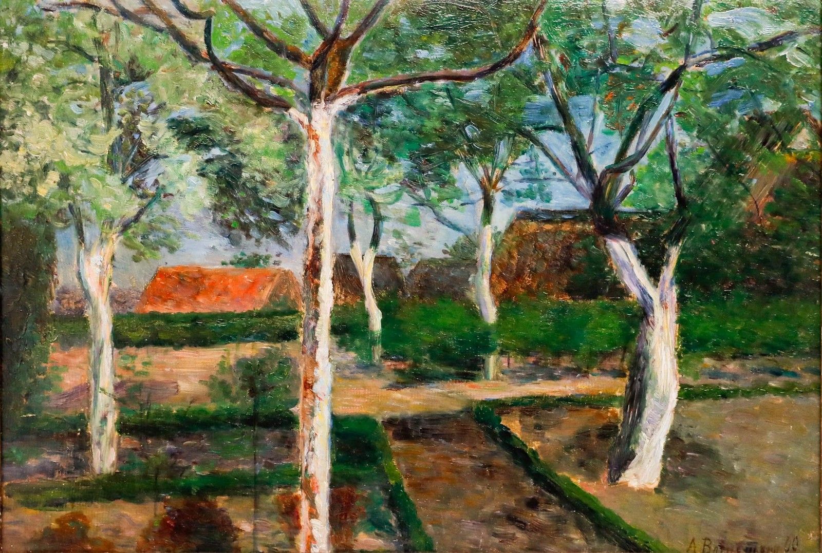 Anna Bornemann (1874 1956) 1900 Oil, A View Of The Garden photo furniture