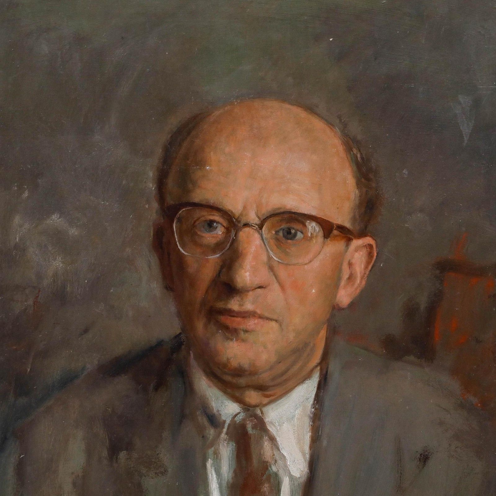 George Weissbort (1928 2013) 20th Century Oil, Portrait Of A Man With Glasses photo Art