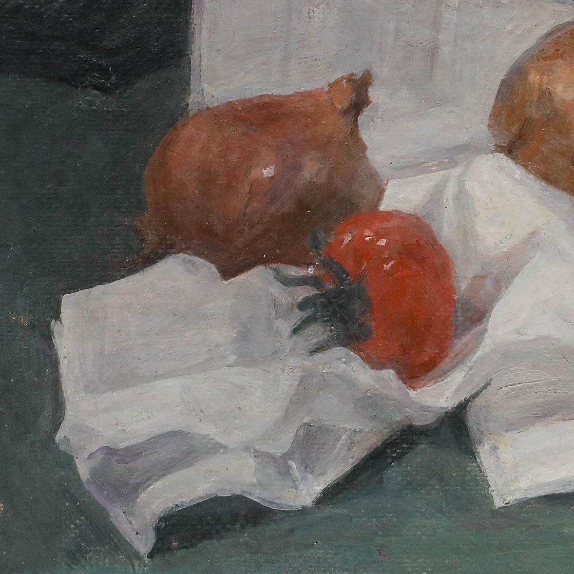 George Weissbort (1928 2013) 20th Century Oil, Onions & Tomato On White Cloth photo Art
