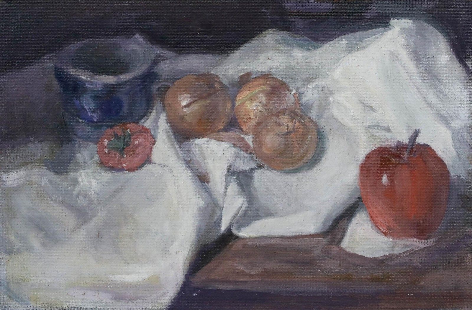 George Weissbort (1928 2013) 20th Century Oil, Onions & Apple On White Cloth photo furniture