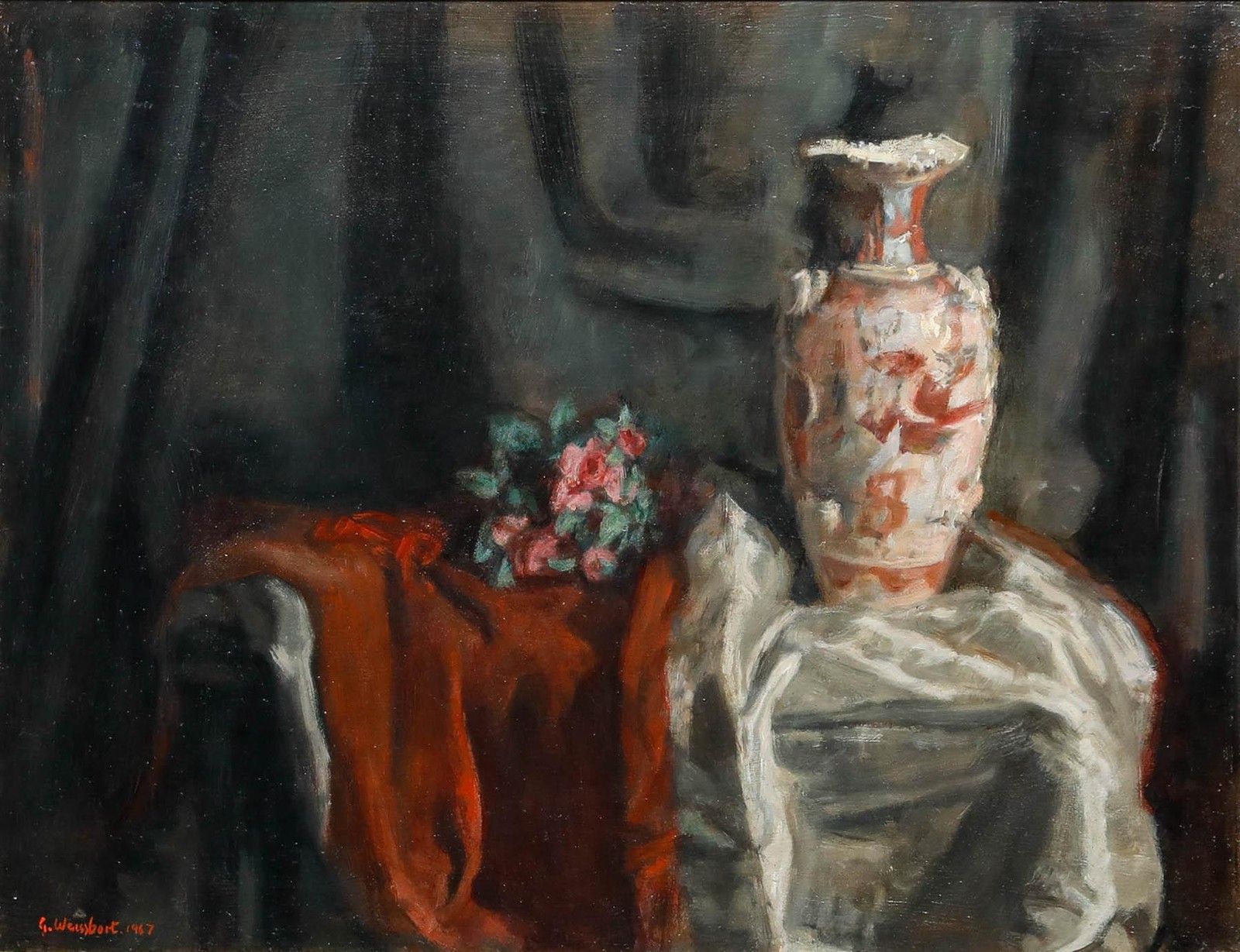 George Weissbort (1928 2013)  Framed 20th Century Oil, Chinese Vase With Flowers photo furniture