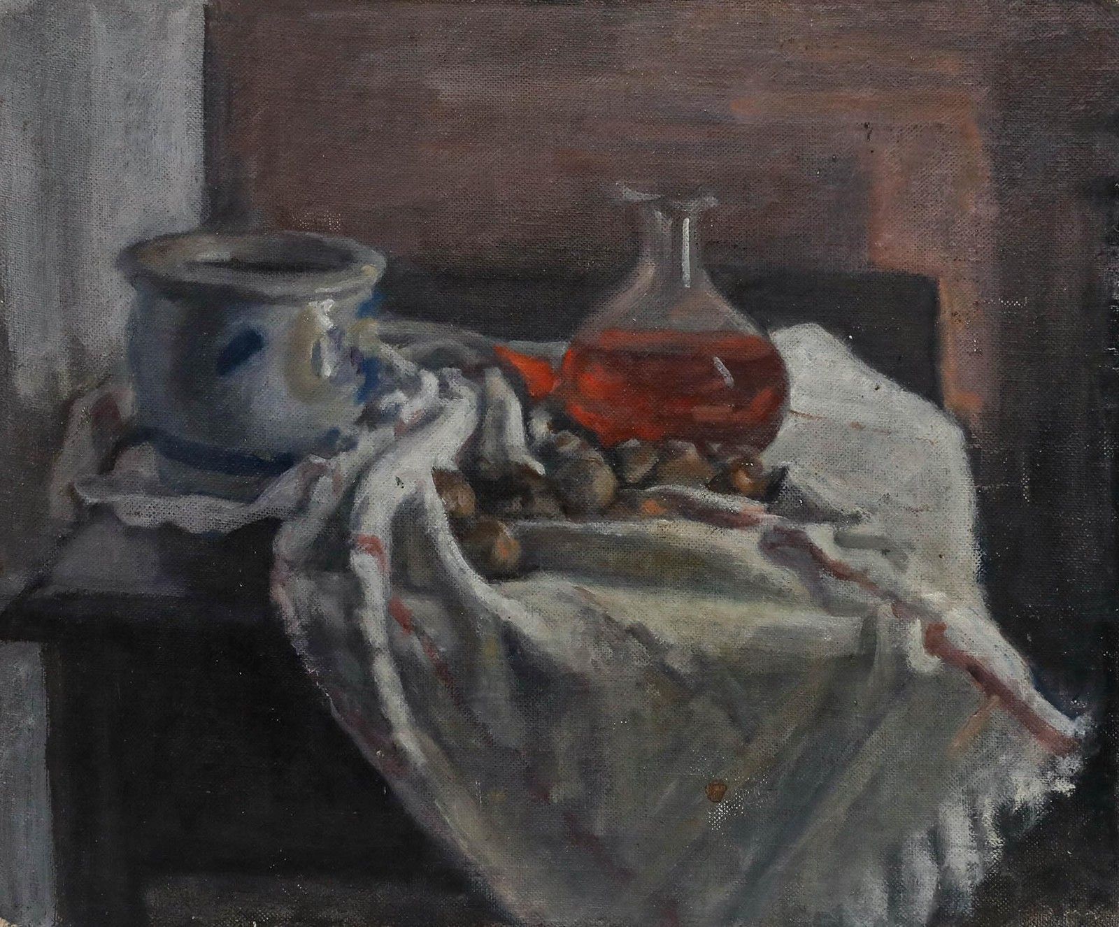 George Weissbort (1928 2013) 20th Century Oil, Carafe On White Cloth photo furniture