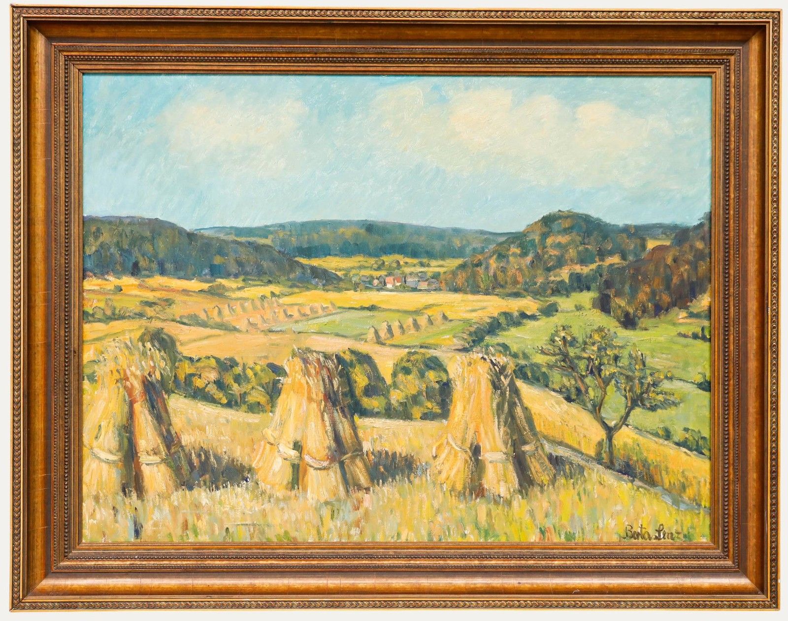Berta Lenz German School 20th Century Oil, Harvest Landscape