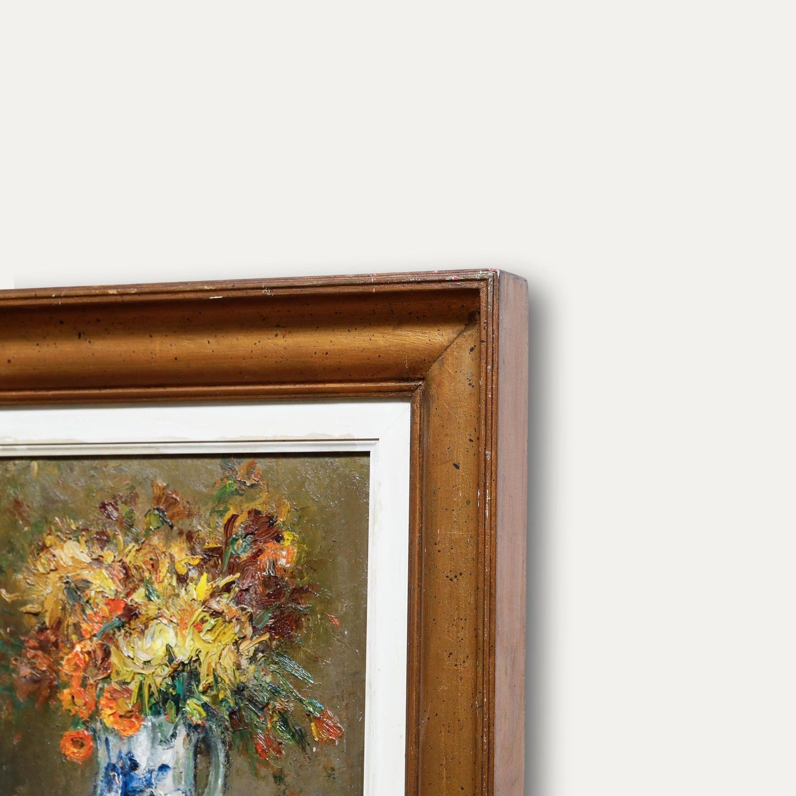 Renee Prinz (1883 1973) Mid 20th Century Oil, Orange Flowers photo vinterior