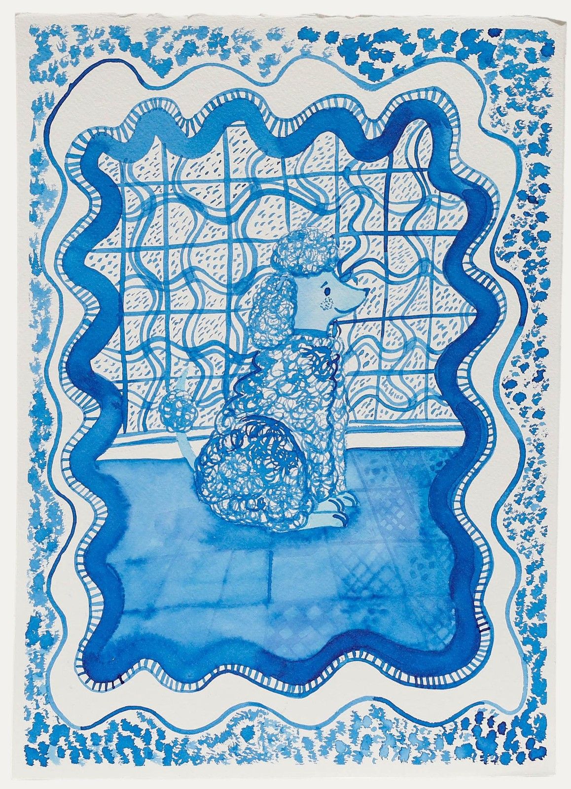 Jemma Jamie 2025 Pen And Ink Drawing, Poodle In Blue