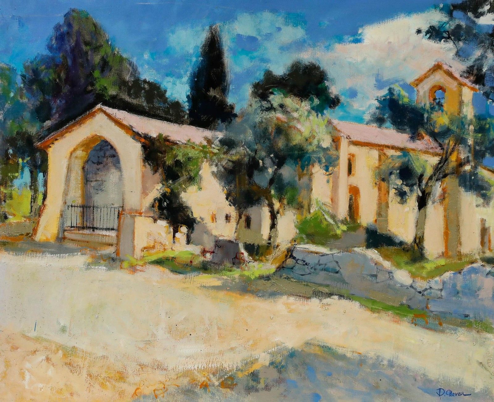 Pierre Neveu (B.1929) Contemporary Oil, The Old Church photo furniture