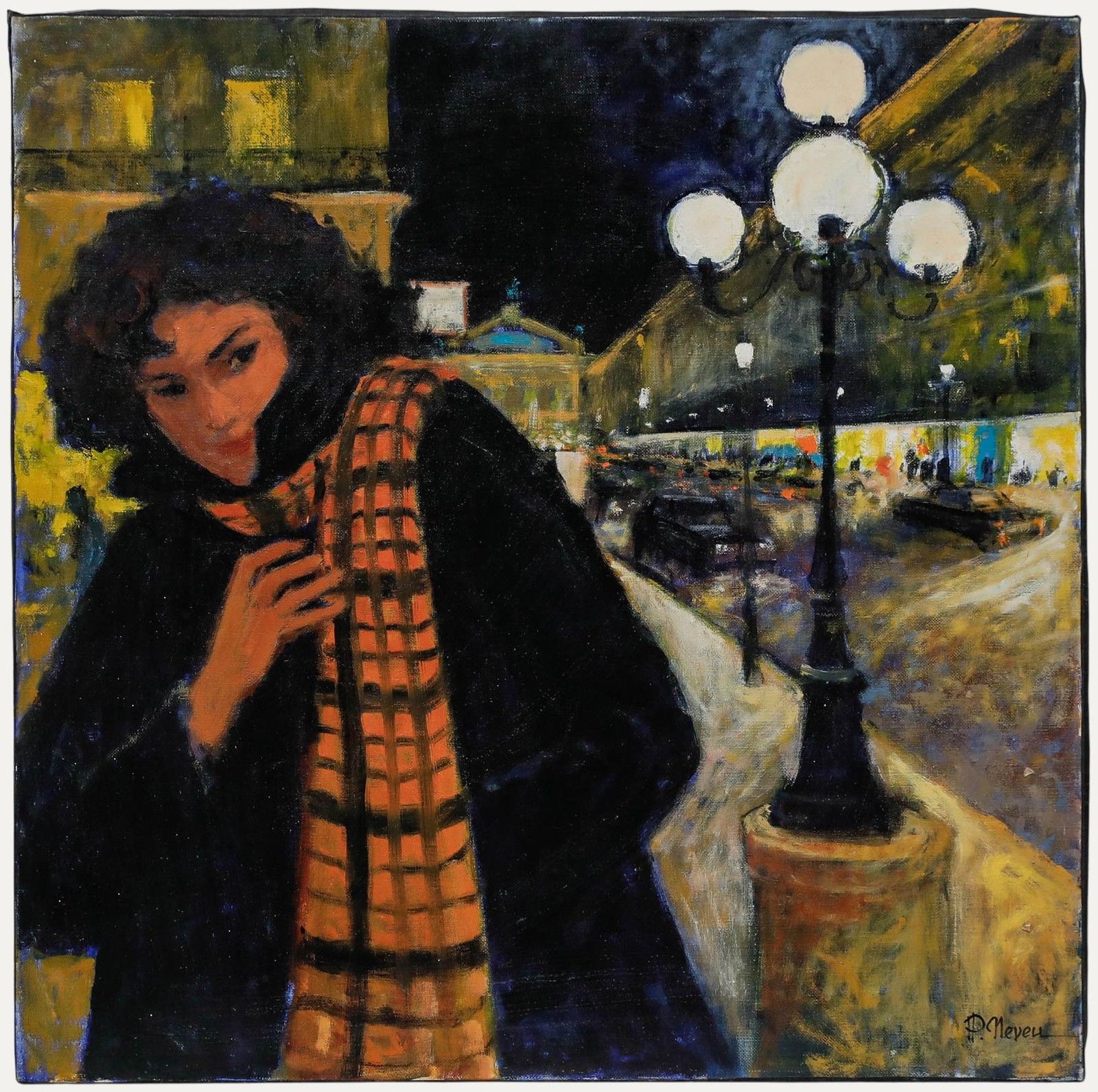 Pierre Neveu (B.1929) Contemporary Oil, A Cold Night In Paris