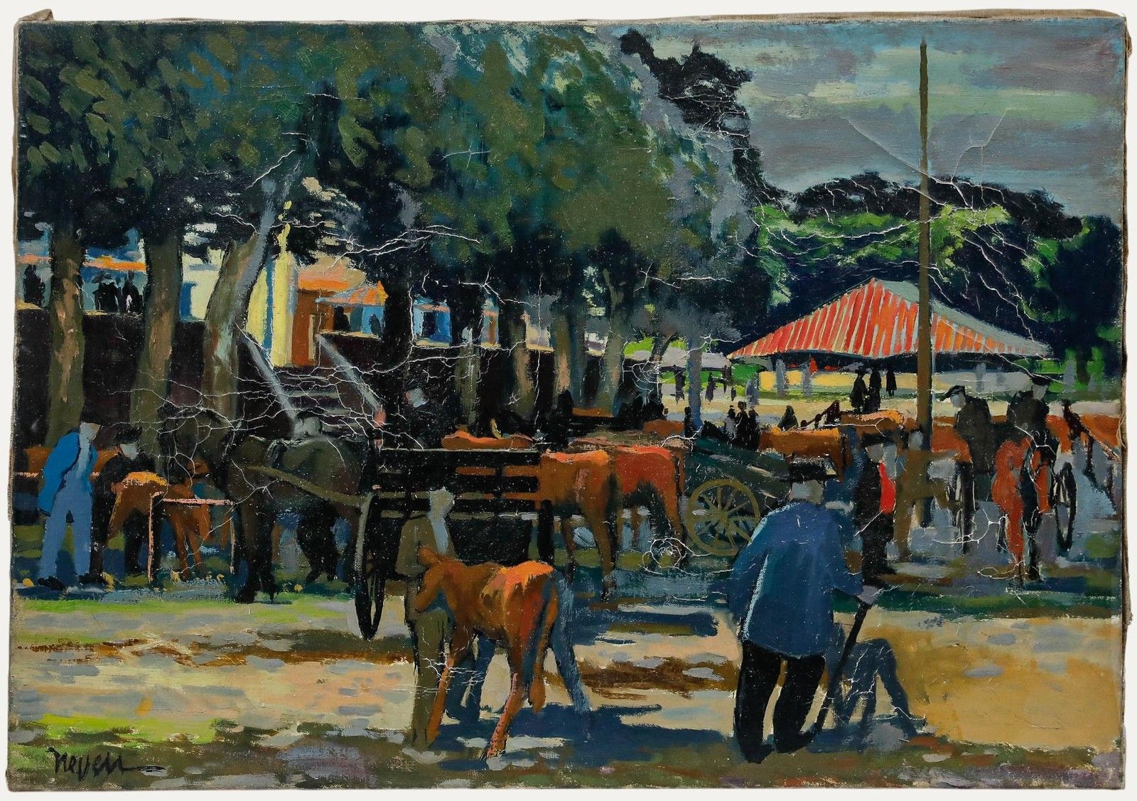 Pierre Neveu (B.1929) 20th Century Oil, Cattle Market