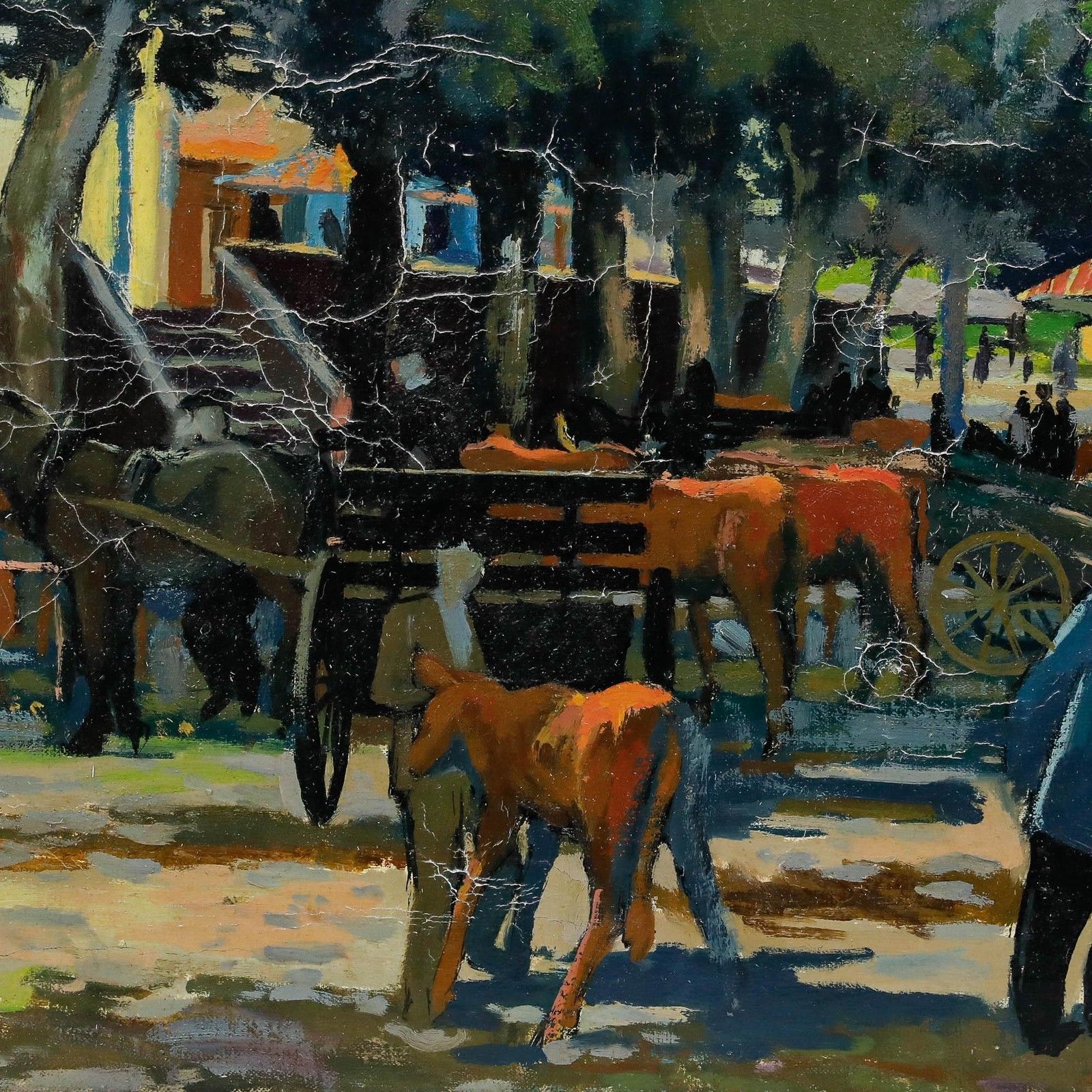 Pierre Neveu (B.1929) 20th Century Oil, Cattle Market photo Art