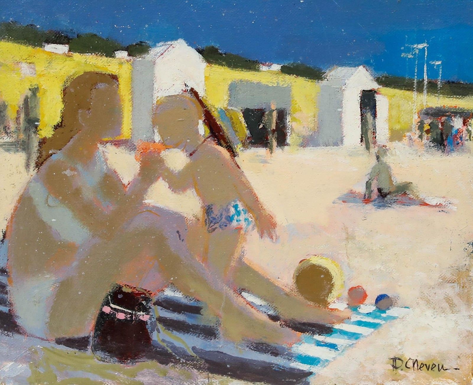 Pierre Neveu (B.1929) 20th Century Oil, On The Beach photo furniture
