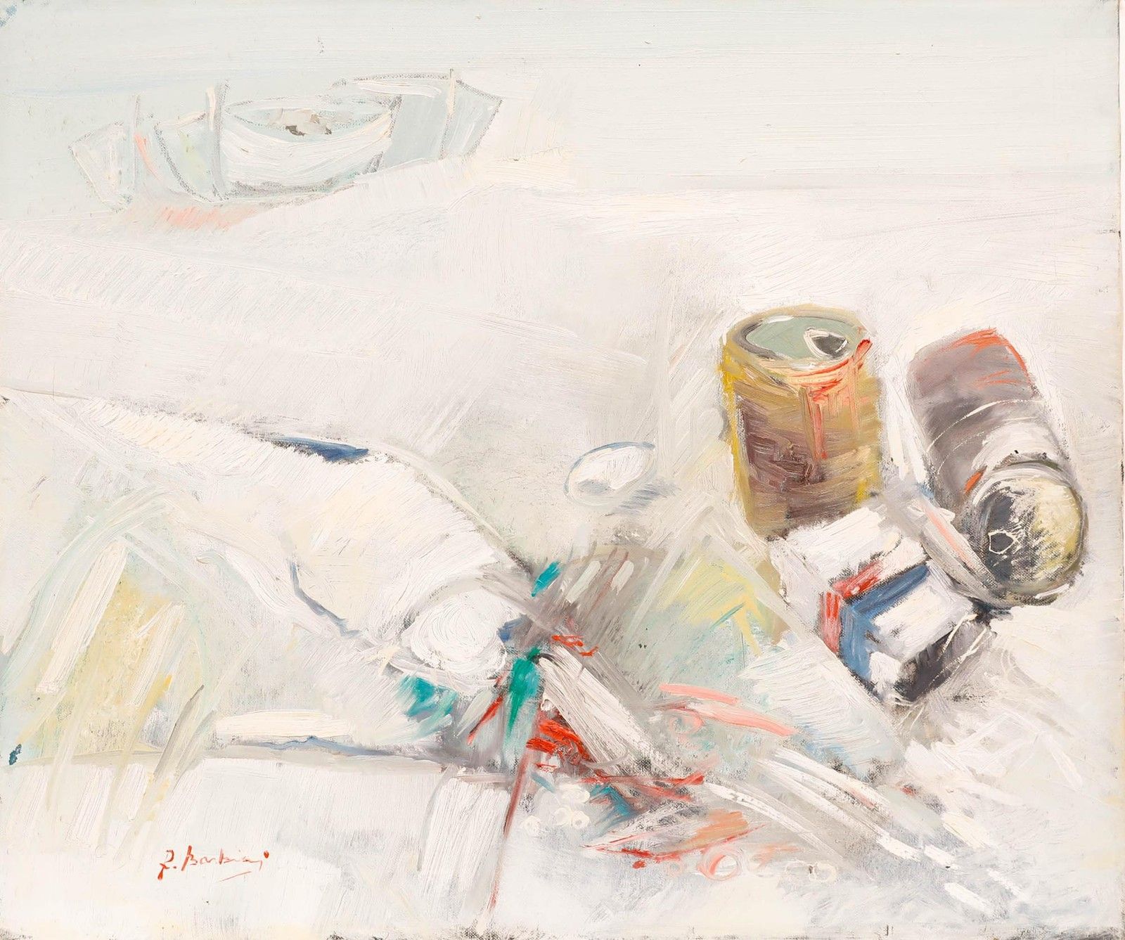 Raimondo Barbieri 20th Century Oil, Still Life With Cans photo furniture