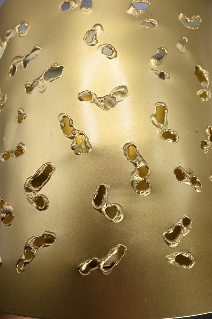 photo for sale Pair Of Matching Perforated Brutalist Brass Wall Lamps Made By Borens Sweden, 1970s