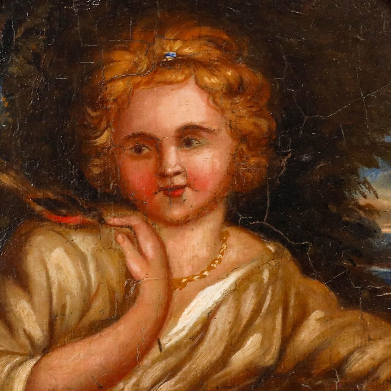 Early 19th Century Oil The Girl And The Robin photo Art