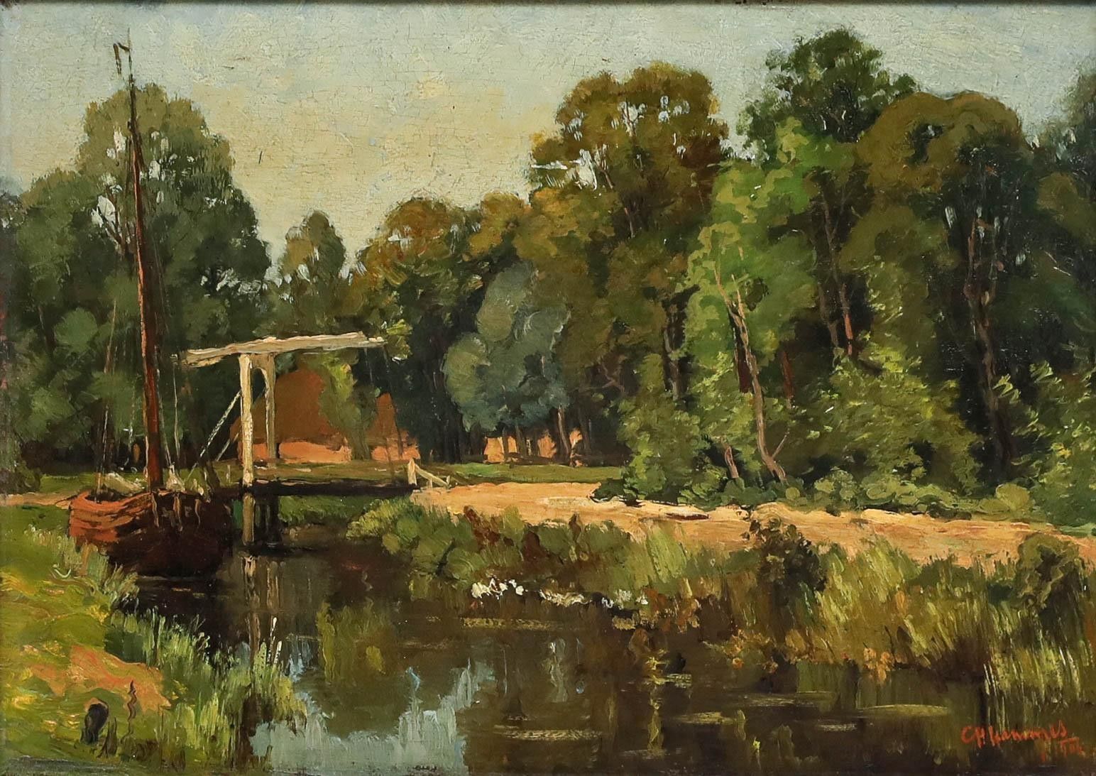 Christiaan Hendrik Hammes (1872 1965) Framed Oil, The Dutch Drawbridge photo furniture