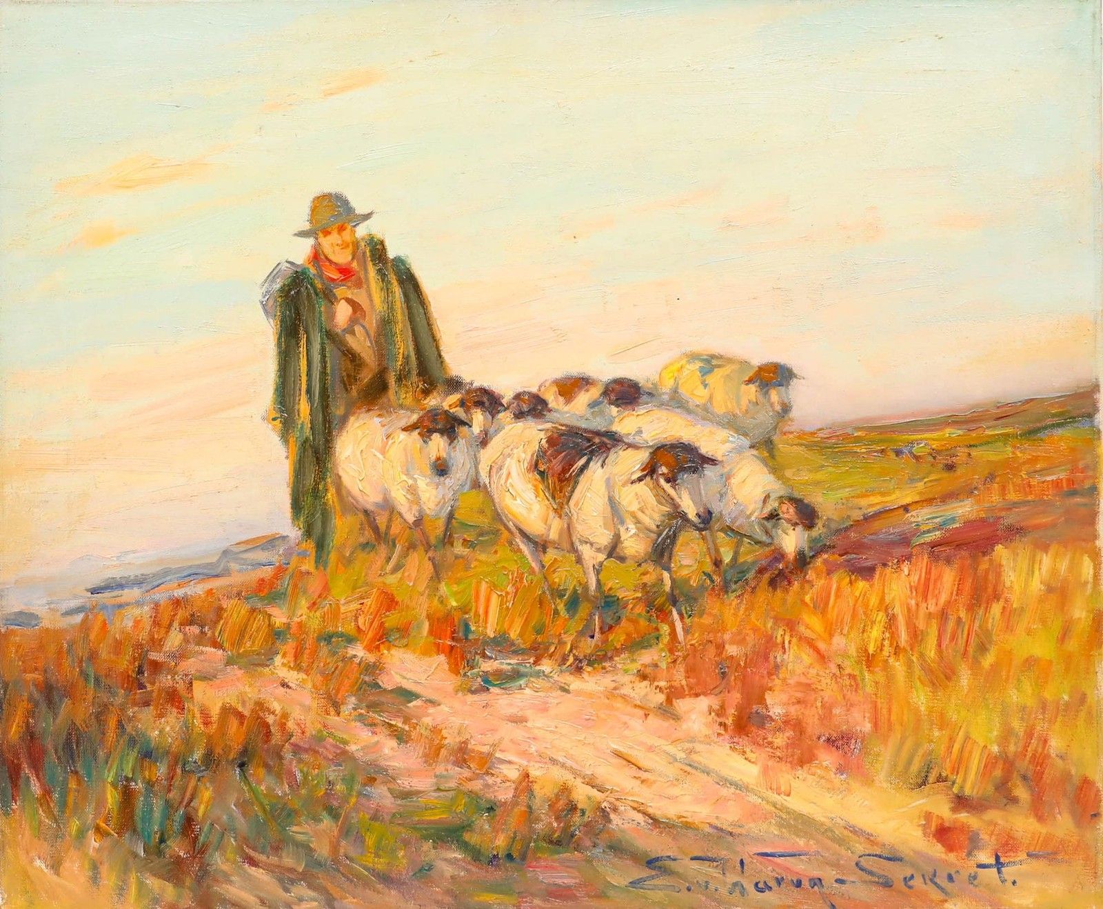 Eugen Von Warun Sekret (1896 1963) Oil, A Shepherd With His Flock photo furniture