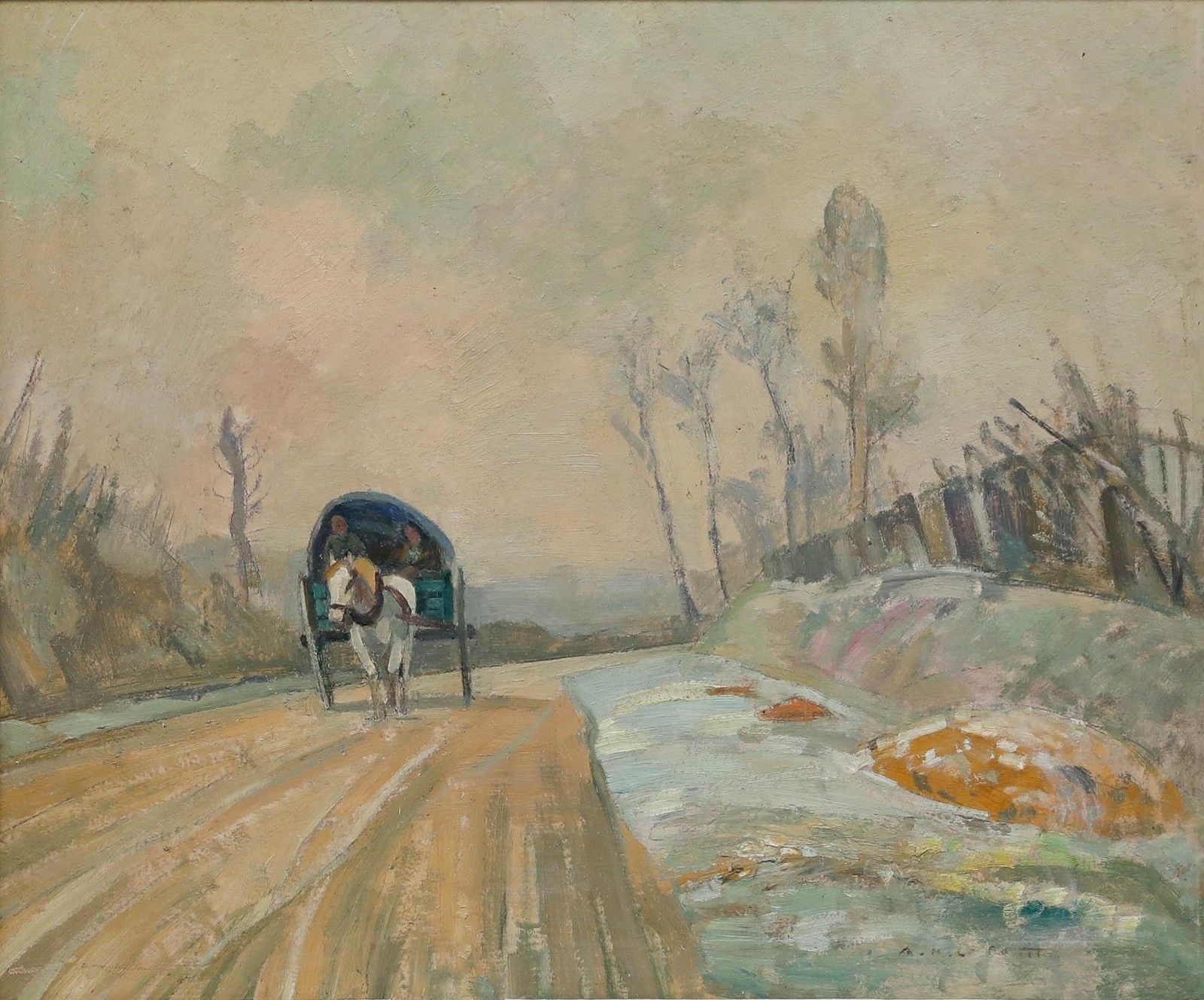 Mid 20th Century Oil Off To Town In Early Morning Frost photo furniture