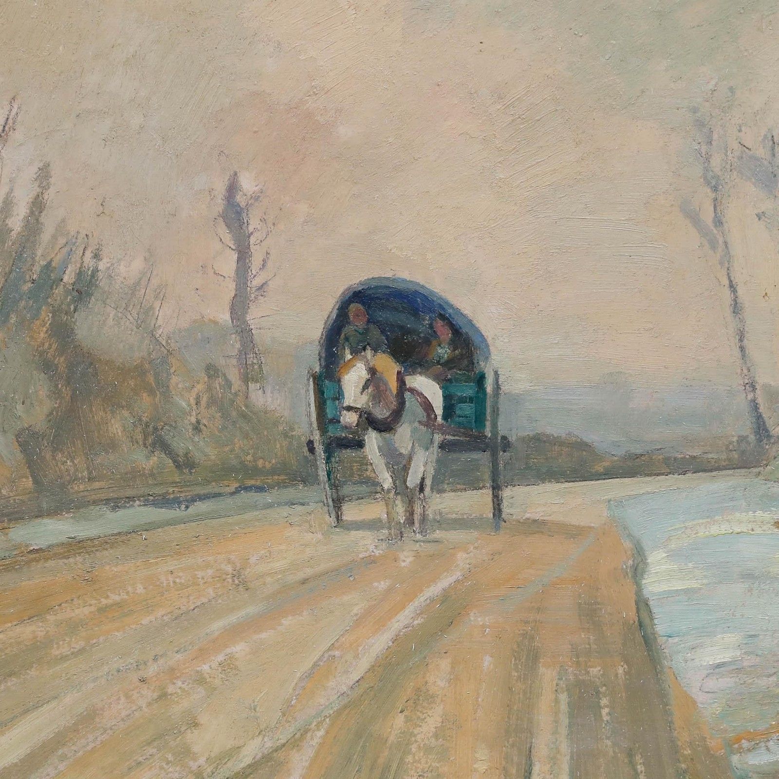 Mid 20th Century Oil Off To Town In Early Morning Frost photo Art