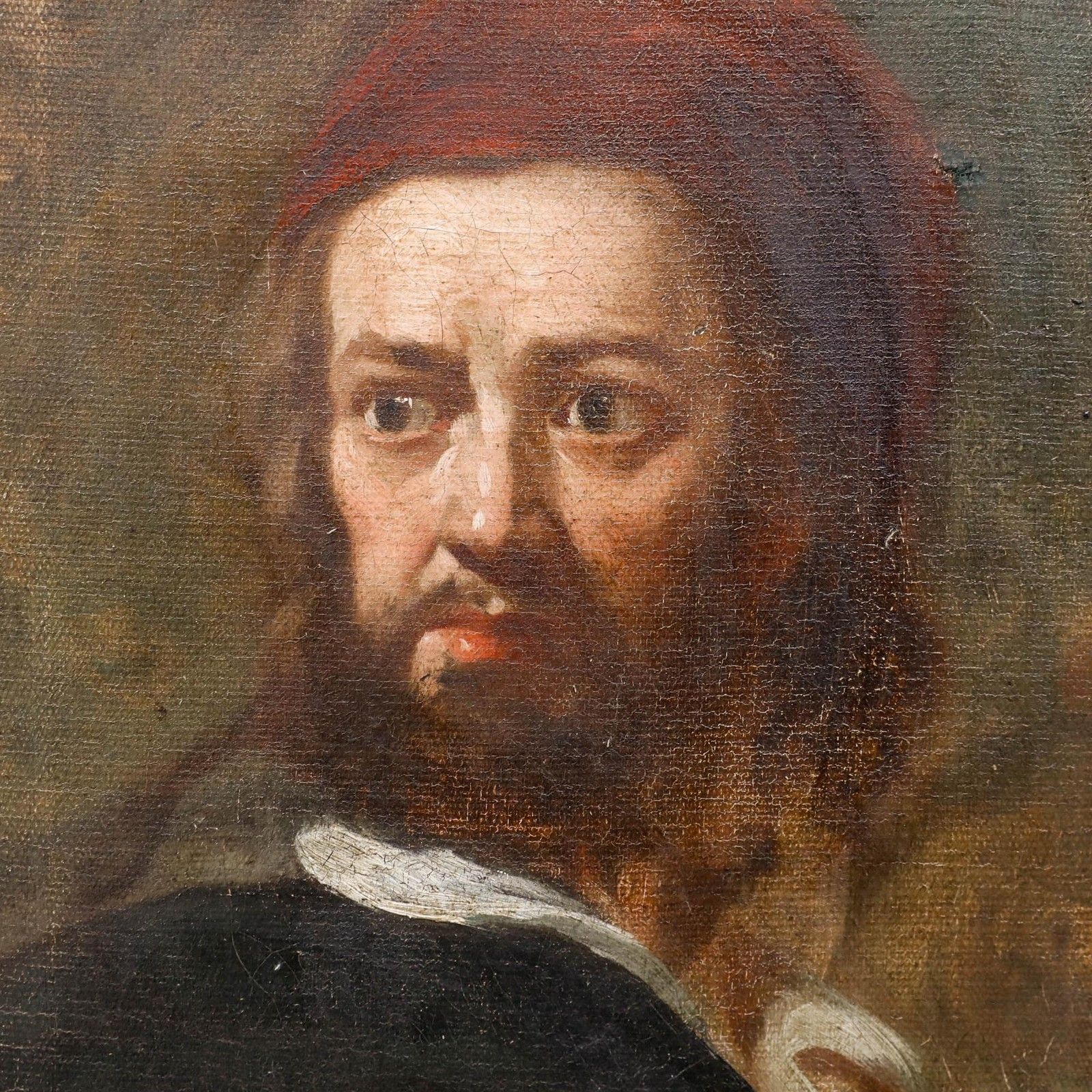18th Century Oil Bust Of A Man In Red Cap photo Art