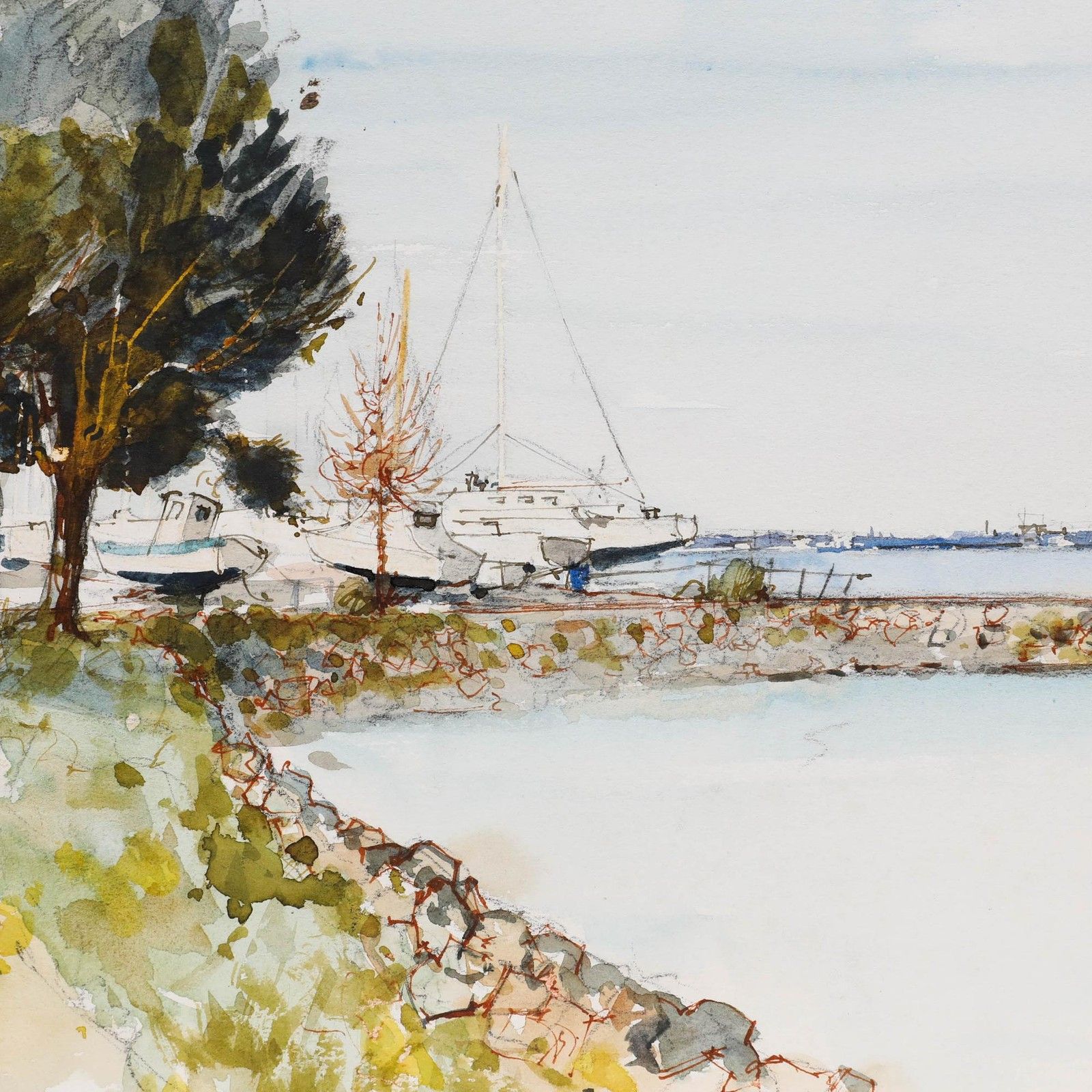 Pierre Neveu (B.1929) Contemporary Watercolour, Paimboeuf photo for sale