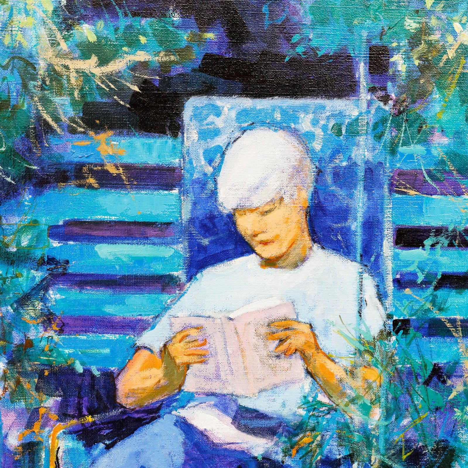 Pierre Neveu (B.1929) Contemporary Oil, Reading In The Garden photo Art