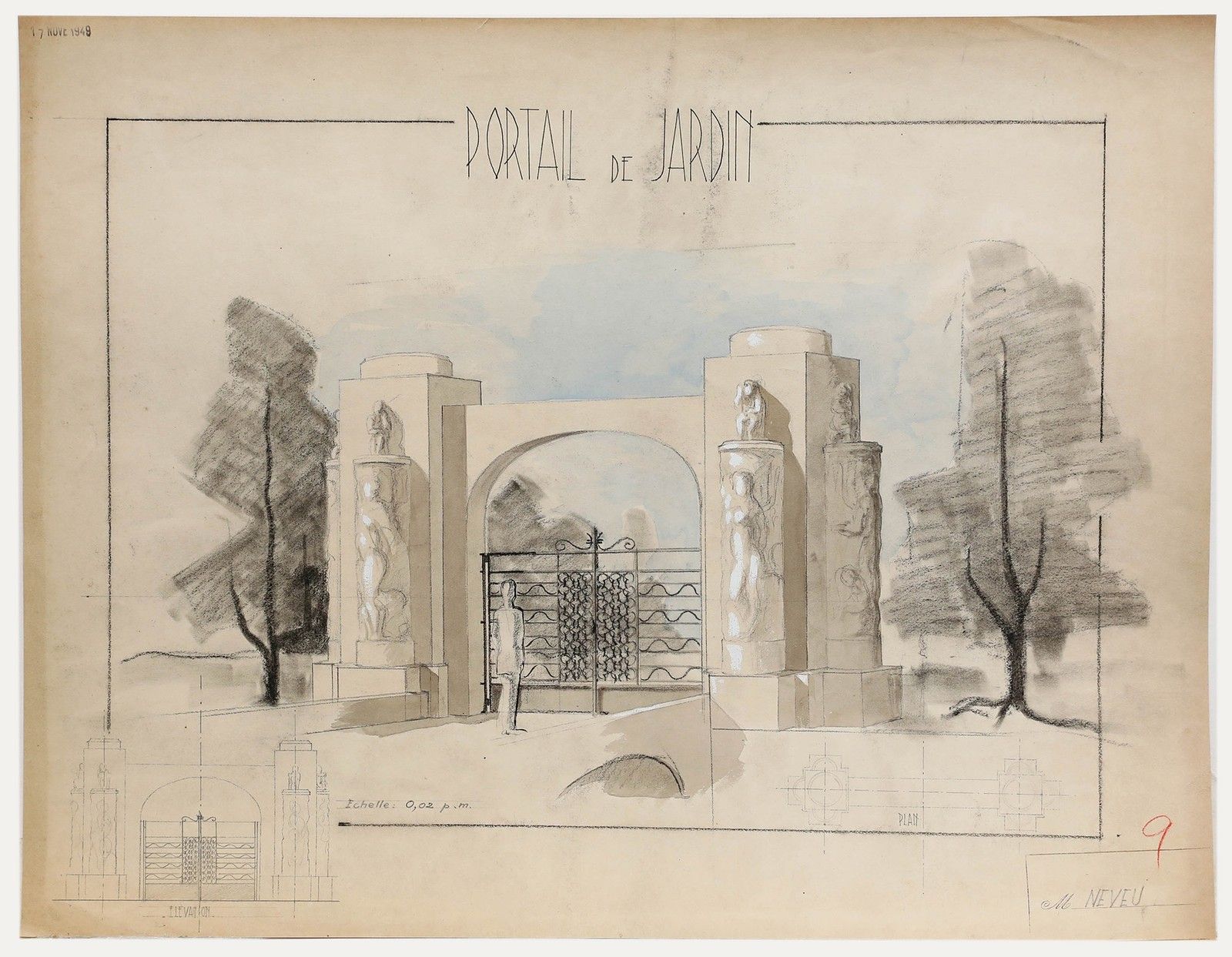 Pierre Neveu (B.1929) 1949 Gouache, Garden Gate