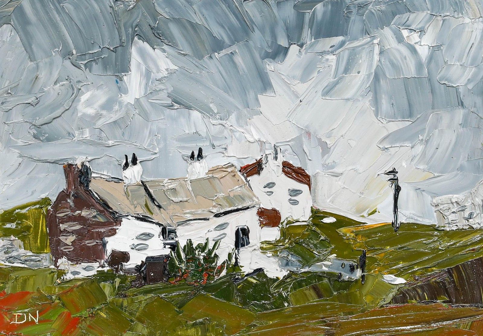 Daniel Nichols After Kyffin Williams Contemporary Oil, Whitewashed Cottages photo furniture