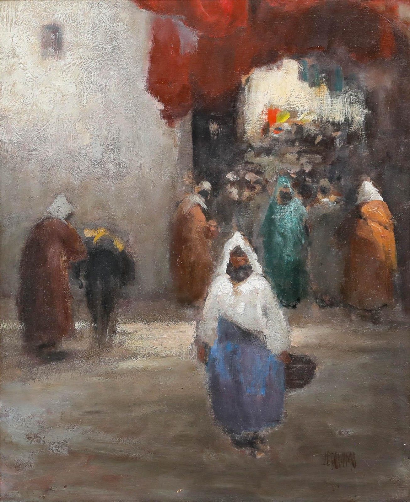 Jeronimo Muniz (B. 1938) Framed 20th Century Oil, A Day At The Market photo furniture