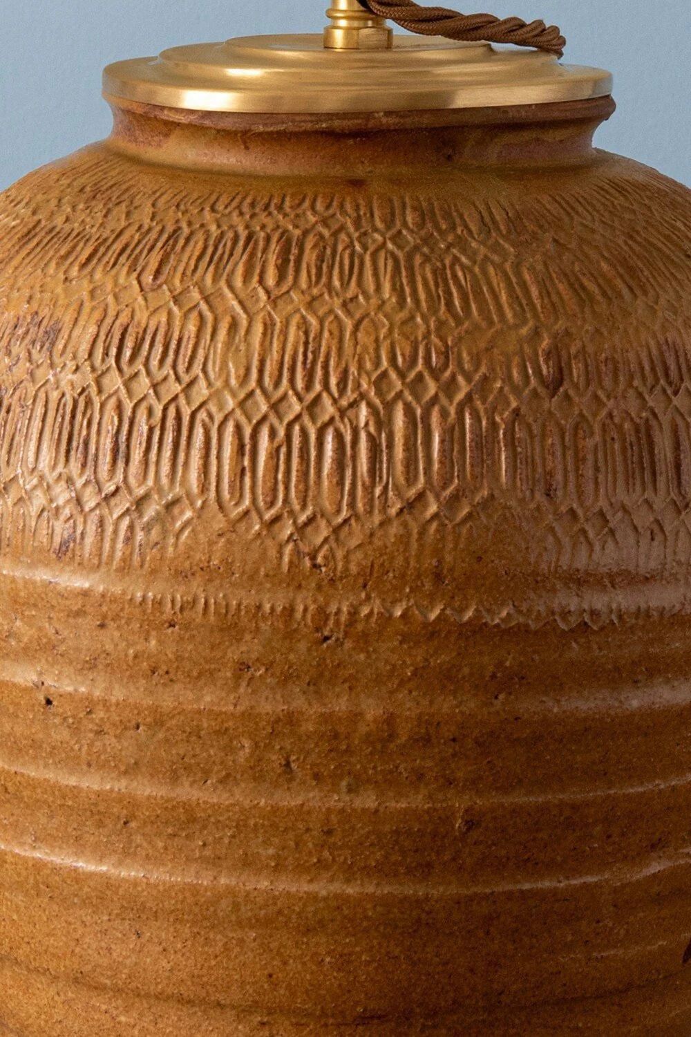French Carved Stoneware Vase Table Lamp, Midcentury photo 450.0