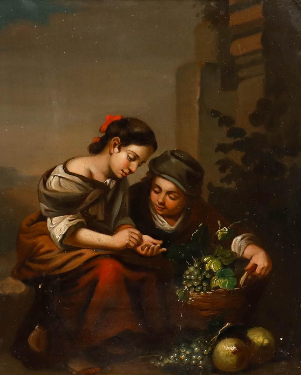 After Bartolome Esteban Murrillo 20th Century Oil, The Little Fruit Seller photo furniture