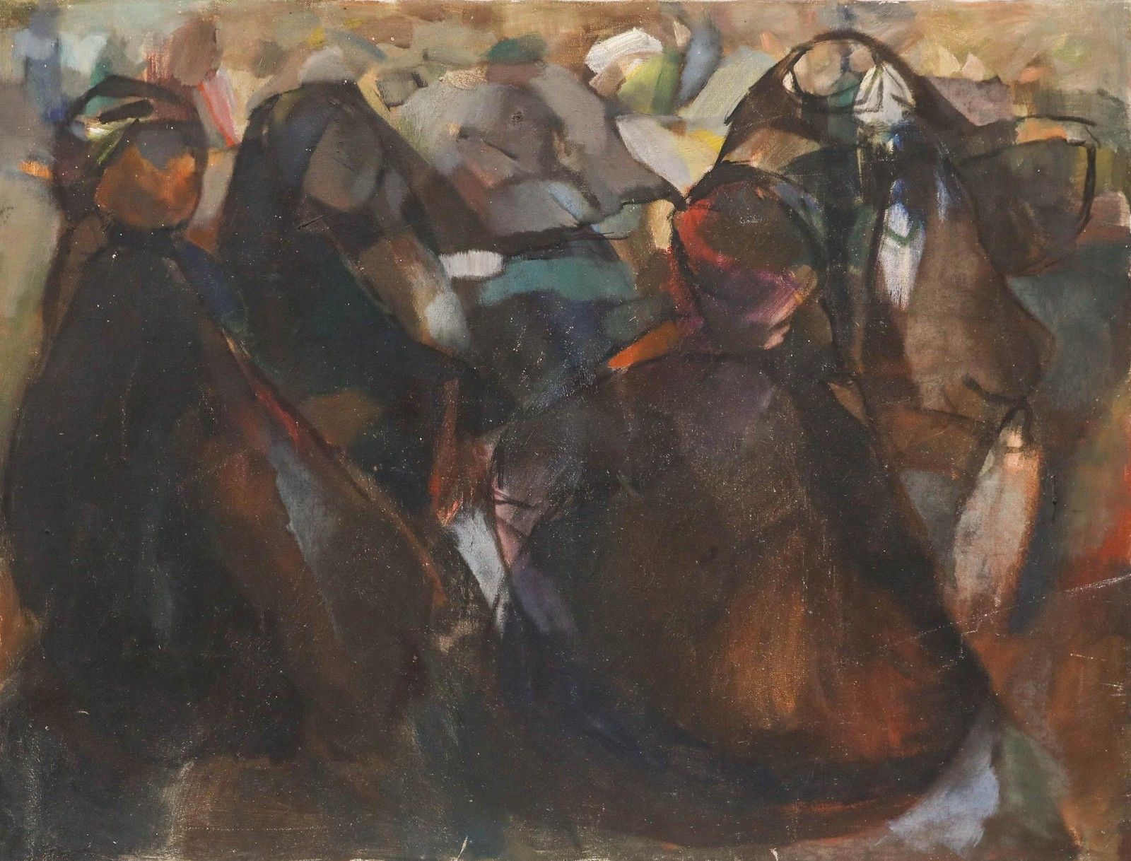 Maria Medvecka (1914 1987) 1968 Slovak Oil, A Gathering photo furniture