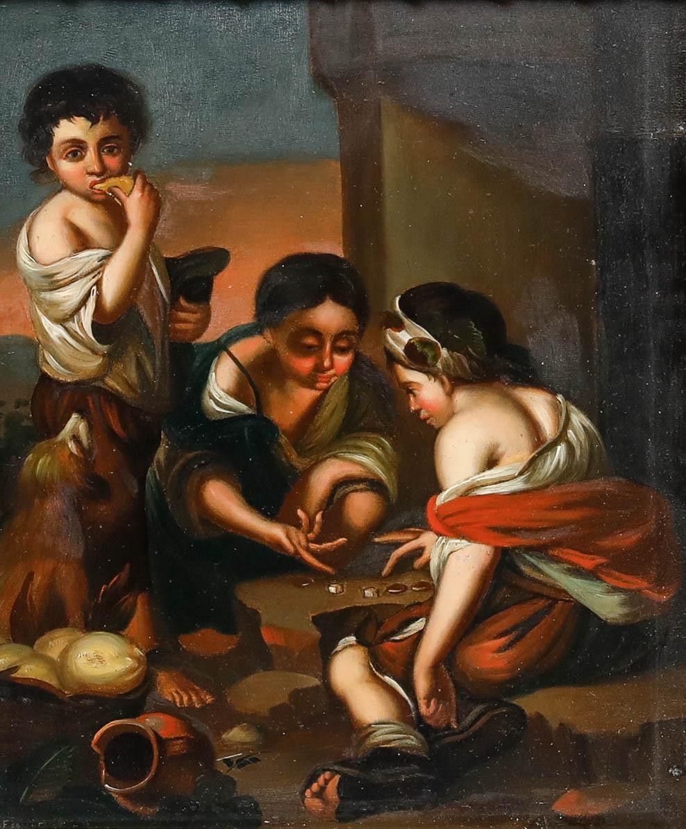 After Bartolomé Esteban Murillo (1617–1682) Oil, Beggar Boys Playing Dice photo furniture