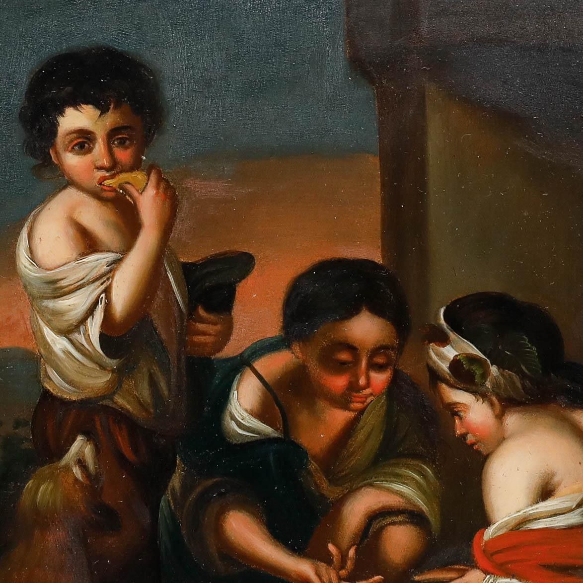 After Bartolomé Esteban Murillo (1617–1682) Oil, Beggar Boys Playing Dice photo Art