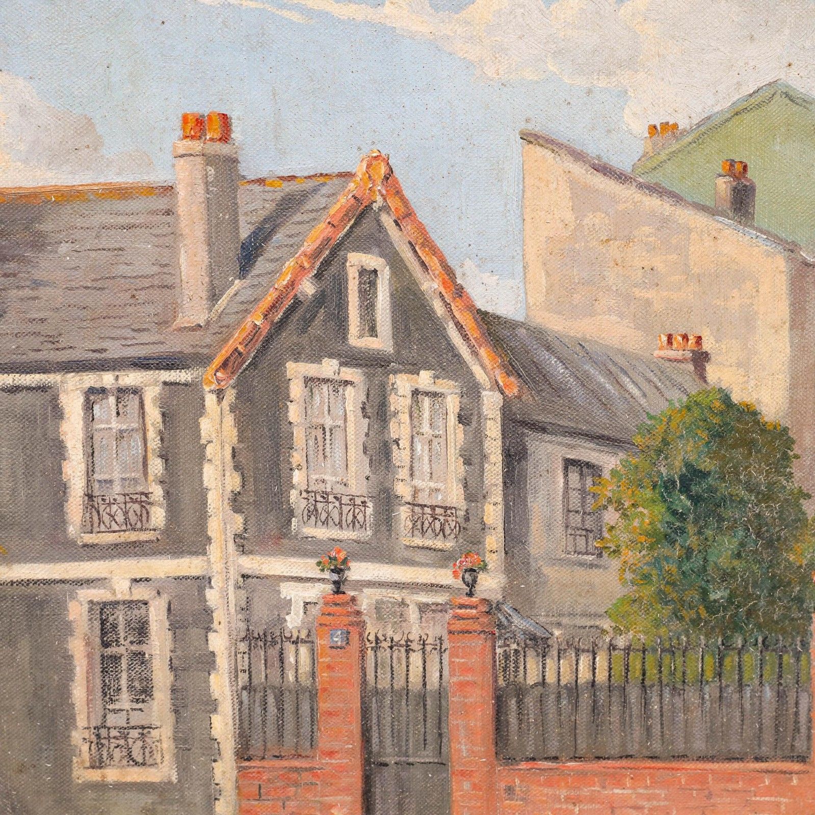 Fernand Maissen (1873 1954)  Early 20th Century Oil, Summer Evening Street photo Art