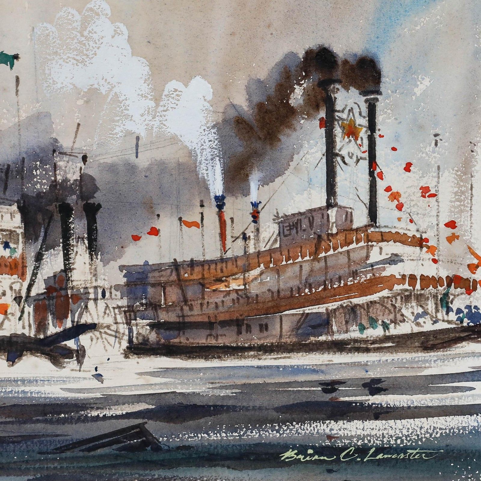 Brian Christy Lancaster (1931 2005) Watercolour, Paddle Steamers photo for sale